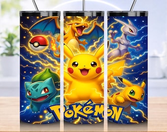 Kit de adesivos para copo térmico Poke, adesivo para copo térmico fino de 590ml, design PNG para sublimação, download instantâneo
