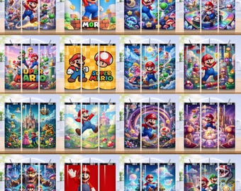 Pacote com 20 Adesivos para Copos Térmicos do Super Mario, Sublimação do Super Mario, PNG do Mario Bros, Copo Térmico 3D do Super Mario Splash, Copo Térmico de Aventura do Encanador de Desenho Animado