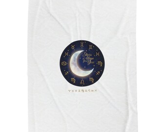 Crescent Moon Zodiac Blanket | Celestial Decor, Constellation Astrology