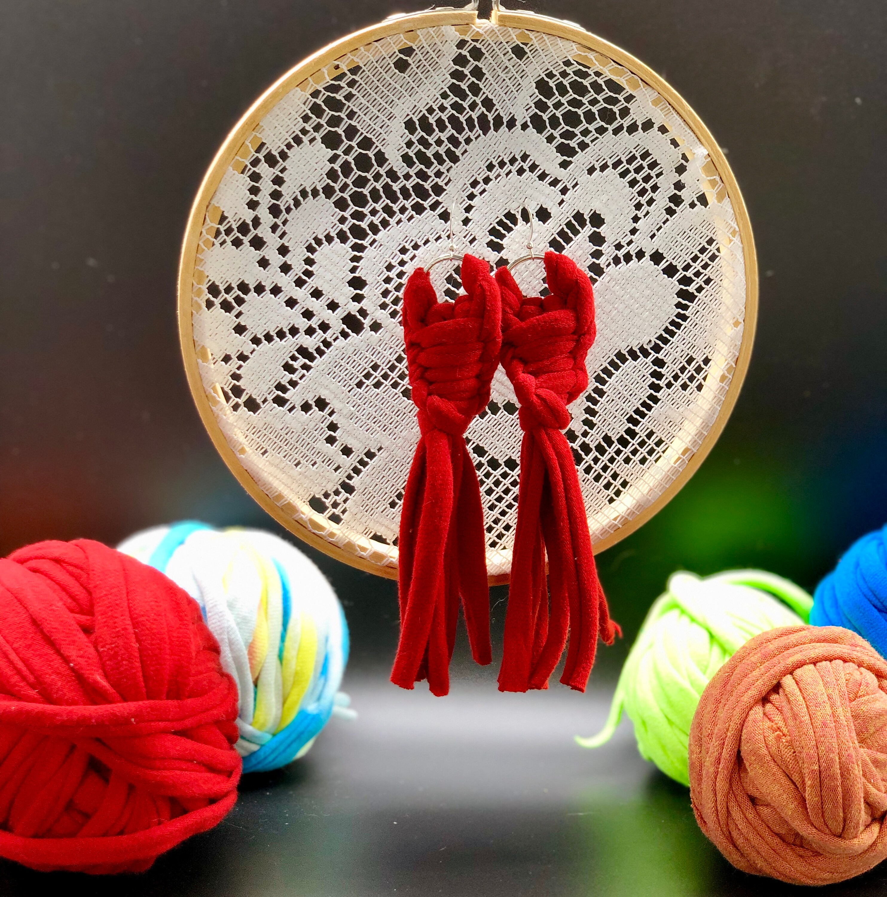 Tshirt Yarn Macrame Earrings Shades of Blue Etsy UK