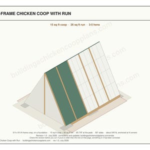 A Frame Chicken Coop Plans 6x8 for 3-5 Hens, Walk In Triangle Hen House Blueprint PDF, DIY Backyard Build with Cut List, Run Design image 2