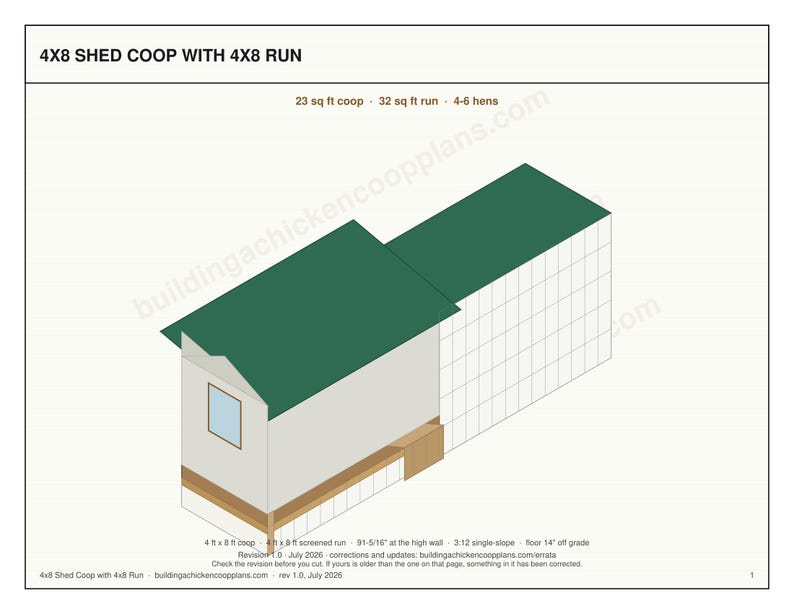 4x8 Chicken Coop Plans for 4-6 Hens, Small Backyard Hen House Blueprint PDF, DIY Shed Style Build with Cut List and Run Design image 3