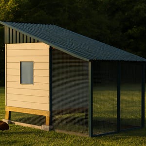 6x8 Chicken Coop Plans for 7-10 Hens, Walk In Hen House Blueprint PDF, DIY Shed Style Build with Cut List and Covered Run Design imagen 1