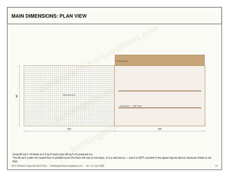 8x12 Chicken Coop Plans for 12-19 Hens, Gable Hen House Blueprint PDF, Large DIY Backyard Build with Cut List and Covered Run Design image 5