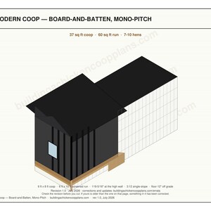 Modern Chicken Coop Plans 6x8 for 7-10 Hens, Board and Batten Hen House Blueprint PDF, DIY Walk In Build with Cut List, Run Design image 3