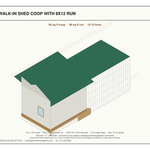 8x10 Chicken Coop Plans for 12-14 Hens, Walk In Hen House Blueprint PDF, DIY Shed Style Build with Cut List and Covered Run Design image 3