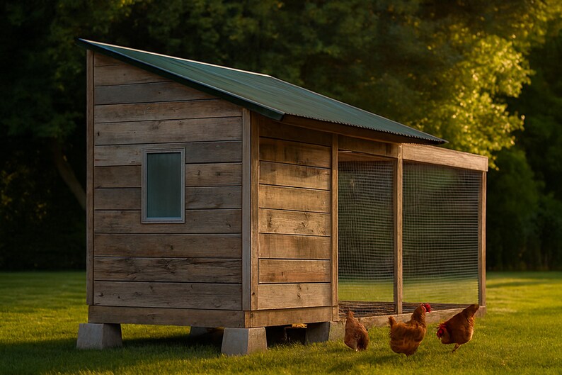 Pallet Chicken Coop Plans 6x8 for 7-10 Hens, Reclaimed Wood Hen House Blueprint PDF, DIY Walk In Build with Sourcing Guide and Cut List image 1