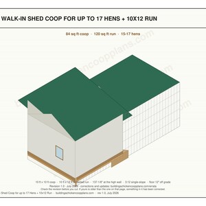 10x10 Chicken Coop Plans for 15-17 Hens, Walk In Hen House Blueprint PDF, Large DIY Shed Build with Cut List and Covered Run Design image 3