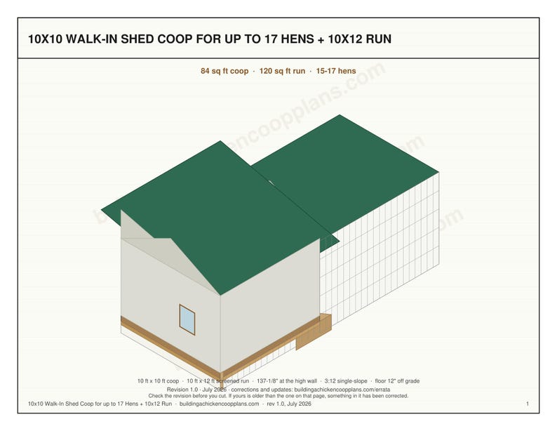 10x10 Chicken Coop Plans for 15-17 Hens, Walk In Hen House Blueprint PDF, Large DIY Shed Build with Cut List and Covered Run Design image 3