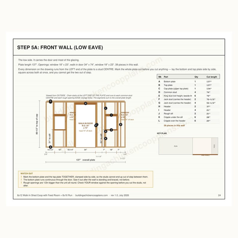 8x12 Chicken Coop Plans for 14-18 Hens, Walk In Hen House Blueprint PDF, DIY Shed Style Build with Cut List, Feed Room, Covered Run Design image 4