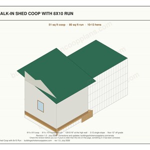 8x8 Chicken Coop Plans for 10-13 Hens, Walk In Hen House Blueprint PDF, DIY Shed Style Build with Cut List and Covered Run Design image 3