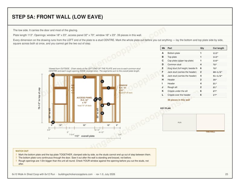 6x10 Chicken Coop Plans for 9-12 Hens, Walk In Hen House Blueprint PDF, DIY Shed Style Build with Cut List and Covered Run Design image 6