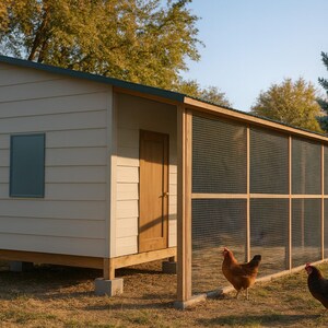 8x12 Chicken Coop Plans for 14-18 Hens, Walk In Hen House Blueprint PDF, DIY Shed Style Build with Cut List, Feed Room, Covered Run Design image 1