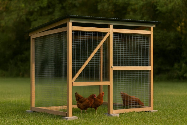 6x8 Chicken Run Plans, Walk In Covered Enclosure Blueprint PDF, DIY Predator Proof Build with Buried Apron, Gate and Cut List imagen 1