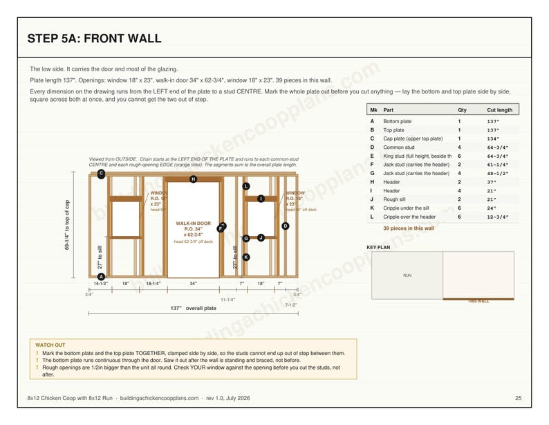 8x12 Chicken Coop Plans for 12-19 Hens, Gable Hen House Blueprint PDF, Large DIY Backyard Build with Cut List and Covered Run Design image 6