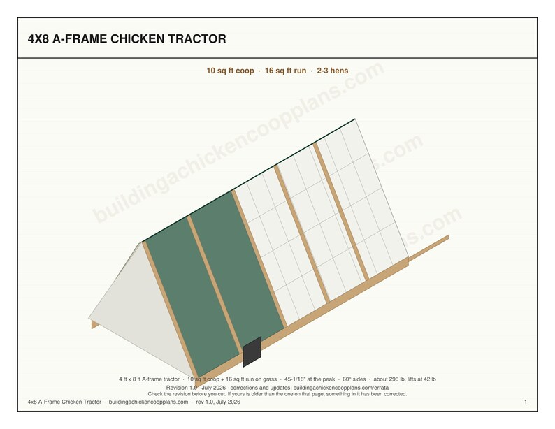 Chicken Tractor Plans 4x8 A Frame for 2-3 Hens, Mobile Coop Blueprint PDF, DIY Portable Hen House Build with Wheels and Cut List image 2