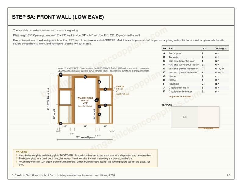 8x8 Chicken Coop Plans for 10-13 Hens, Walk In Hen House Blueprint PDF, DIY Shed Style Build with Cut List and Covered Run Design image 6