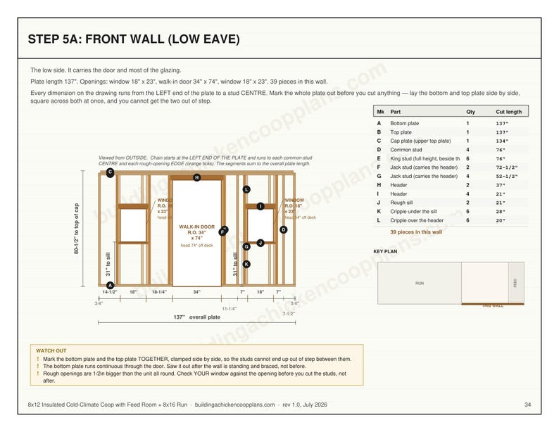 Insulated Chicken Coop Plans 8x12 for 14-18 Hens, Cold Climate Winter Hen House Blueprint PDF, DIY Build with Vent Detail and Cut List image 6