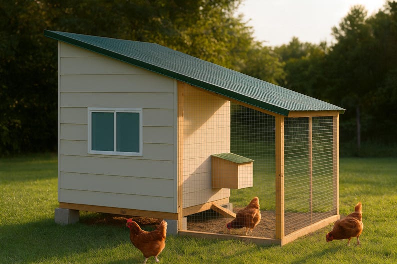 6x10 Chicken Coop Plans for 9-12 Hens, Walk In Hen House Blueprint PDF, DIY Shed Style Build with Cut List and Covered Run Design image 1