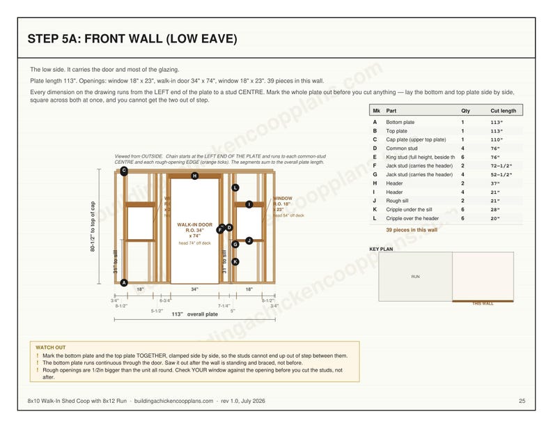 8x10 Chicken Coop Plans for 12-14 Hens, Walk In Hen House Blueprint PDF, DIY Shed Style Build with Cut List and Covered Run Design image 6