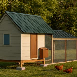 6x8 Chicken Coop Plans for 6-9 Hens, Gable Hen House Blueprint PDF, DIY Backyard Build with Cut List and Covered Run Design image 1
