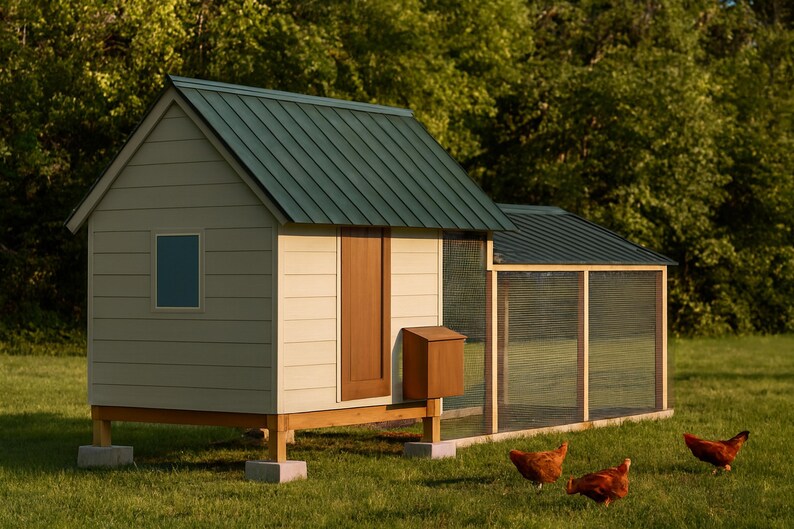 6x8 Chicken Coop Plans for 6-9 Hens, Gable Hen House Blueprint PDF, DIY Backyard Build with Cut List and Covered Run Design image 1