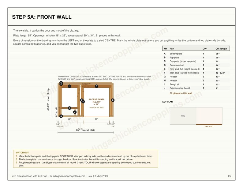 4x6 Chicken Coop Plans for 3-4 Hens, Small Backyard Hen House Blueprint PDF, DIY Gable Build with Cut List and Run Design image 6