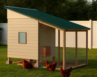 Insulated Chicken Coop Plans 8x12 for 14-18 Hens, Cold Climate Winter Hen House Blueprint PDF, DIY Build with Vent Detail and Cut List