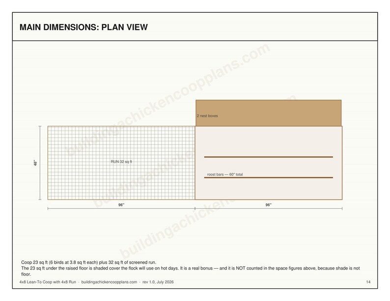 Lean To Chicken Coop Plans 4x8 for 4-6 Hens, Wall Mounted Hen House Blueprint PDF, DIY Build Against Fence or Shed with Cut List image 4