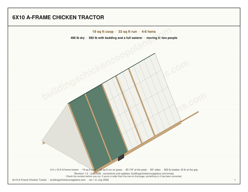 Chicken Tractor Plans 6x10 A Frame for 4-6 Hens, Mobile Coop Blueprint PDF, DIY Portable Hen House Build with Wheels and Cut List image 3