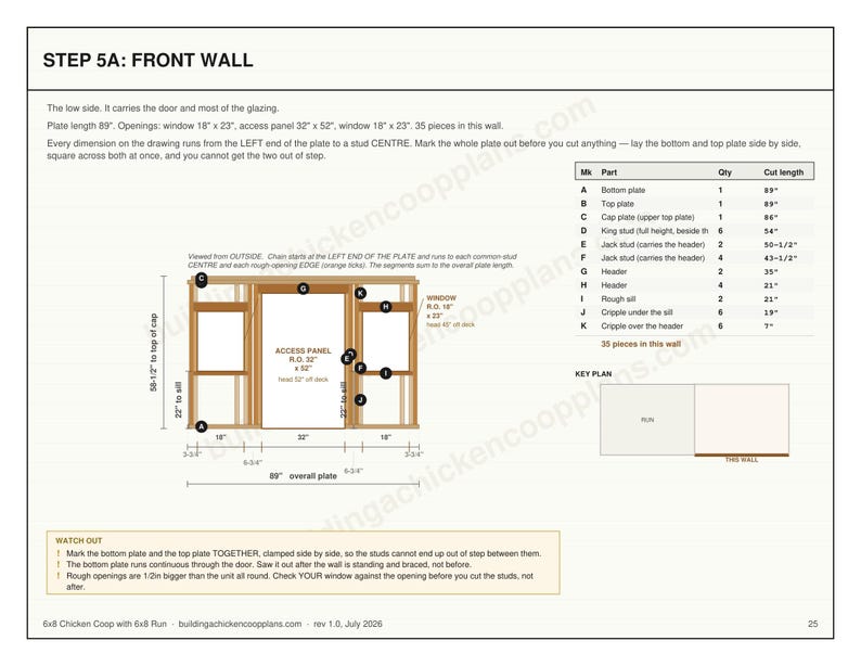 6x8 Chicken Coop Plans for 6-9 Hens, Gable Hen House Blueprint PDF, DIY Backyard Build with Cut List and Covered Run Design image 6