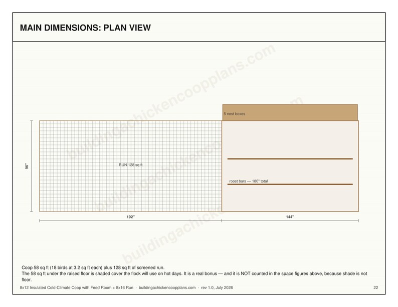 Insulated Chicken Coop Plans 8x12 for 14-18 Hens, Cold Climate Winter Hen House Blueprint PDF, DIY Build with Vent Detail and Cut List image 5