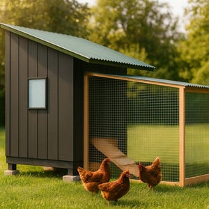 Modern Chicken Coop Plans 6x8 for 7-10 Hens, Board and Batten Hen House Blueprint PDF, DIY Walk In Build with Cut List, Run Design