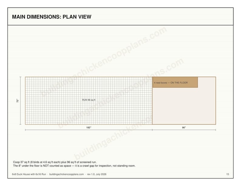 6x8 Duck House Plans for 8-10 Ducks, Large Backyard Coop Blueprint PDF, DIY Build with Ramp, Ground Level Nest Area and Cut List imagen 5