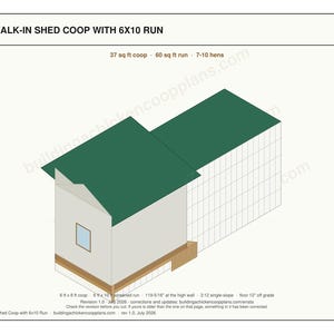 6x8 Chicken Coop Plans for 7-10 Hens, Walk In Hen House Blueprint PDF, DIY Shed Style Build with Cut List and Covered Run Design imagen 3