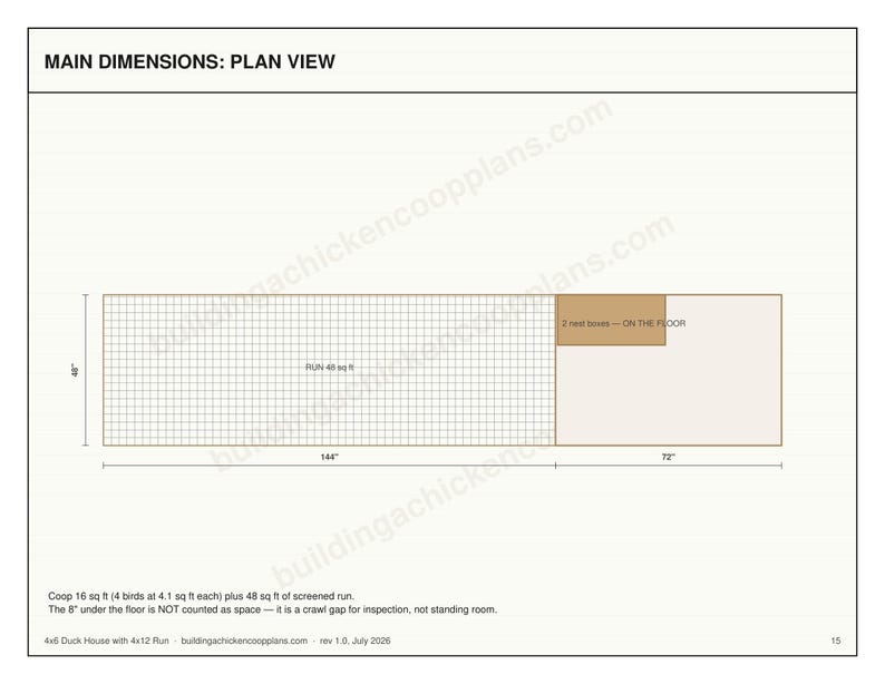 4x6 Duck House Plans for 4-6 Ducks, Backyard Coop Blueprint PDF, DIY Build with Ramp, Ground Level Nest Area and Cut List image 4