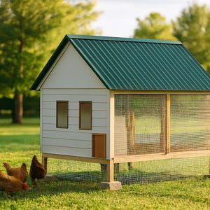 8x12 Chicken Coop Plans for 12-19 Hens, Gable Hen House Blueprint PDF, Large DIY Backyard Build with Cut List and Covered Run Design image 1