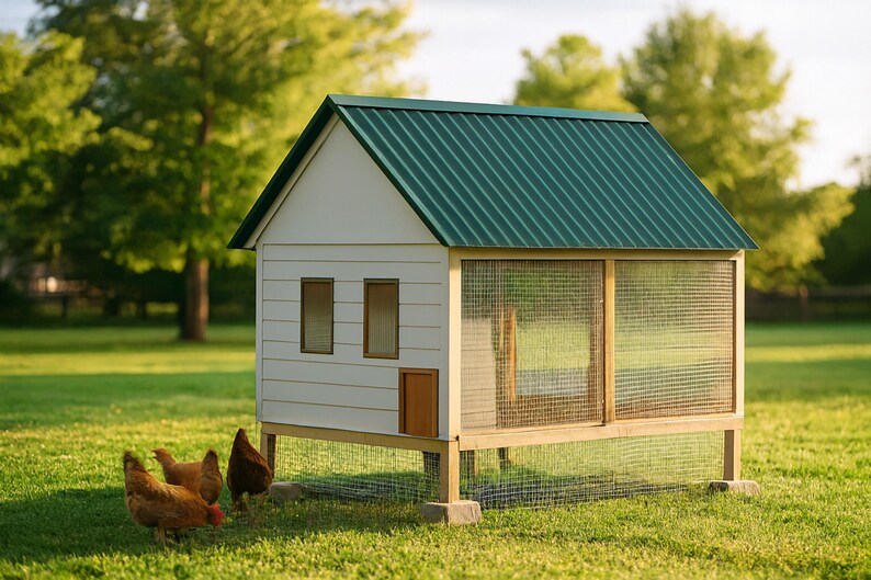 8x12 Chicken Coop Plans for 12-19 Hens, Gable Hen House Blueprint PDF, Large DIY Backyard Build with Cut List and Covered Run Design image 1