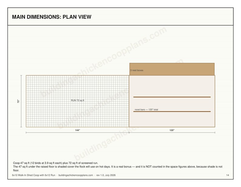 6x10 Chicken Coop Plans for 9-12 Hens, Walk In Hen House Blueprint PDF, DIY Shed Style Build with Cut List and Covered Run Design image 5