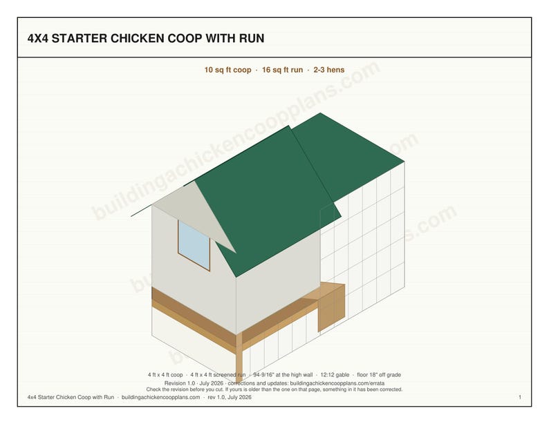 4x4 Chicken Coop Plans for 2-3 Hens, Small Starter Hen House Blueprint PDF, DIY Backyard Build with Cut List and Run Design image 3