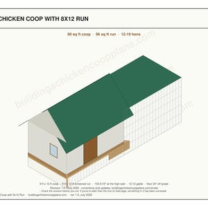 8x12 Chicken Coop Plans for 12-19 Hens, Gable Hen House Blueprint PDF, Large DIY Backyard Build with Cut List and Covered Run Design image 3