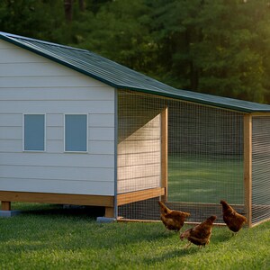 8x10 Chicken Coop Plans for 12-14 Hens, Walk In Hen House Blueprint PDF, DIY Shed Style Build with Cut List and Covered Run Design image 1
