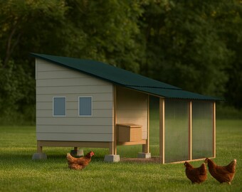 10x10 Chicken Coop Plans for 15-17 Hens, Walk In Hen House Blueprint PDF, Large DIY Shed Build with Cut List and Covered Run Design