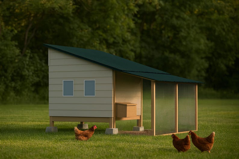 10x10 Chicken Coop Plans for 15-17 Hens, Walk In Hen House Blueprint PDF, Large DIY Shed Build with Cut List and Covered Run Design image 1