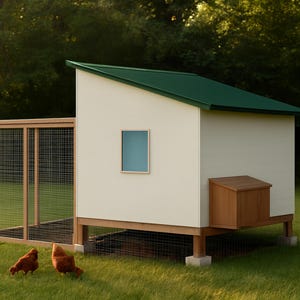 8x8 Chicken Coop Plans for 10-13 Hens, Walk In Hen House Blueprint PDF, DIY Shed Style Build with Cut List and Covered Run Design