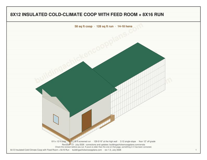Insulated Chicken Coop Plans 8x12 for 14-18 Hens, Cold Climate Winter Hen House Blueprint PDF, DIY Build with Vent Detail and Cut List image 3