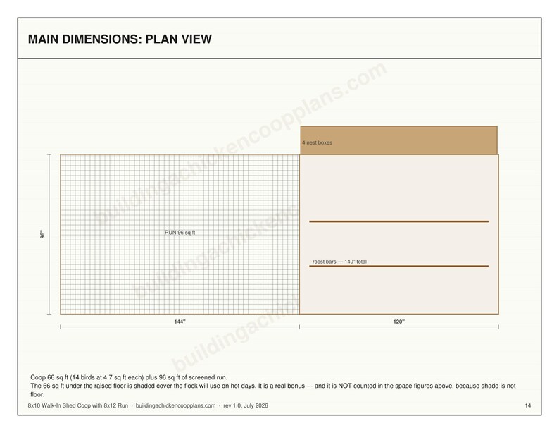 8x10 Chicken Coop Plans for 12-14 Hens, Walk In Hen House Blueprint PDF, DIY Shed Style Build with Cut List and Covered Run Design image 5