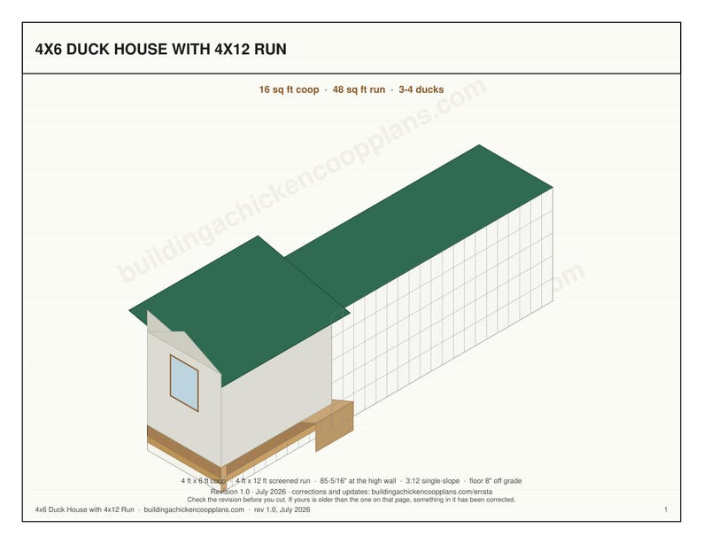 4x6 Duck House Plans for 4-6 Ducks, Backyard Coop Blueprint PDF, DIY Build with Ramp, Ground Level Nest Area and Cut List image 2