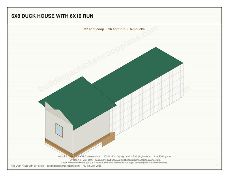 6x8 Duck House Plans for 8-10 Ducks, Large Backyard Coop Blueprint PDF, DIY Build with Ramp, Ground Level Nest Area and Cut List imagen 3