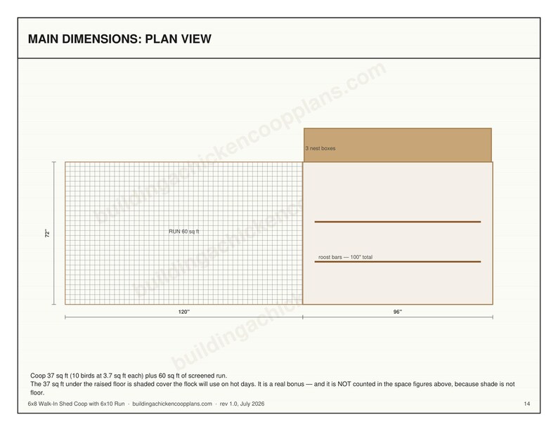 6x8 Chicken Coop Plans for 7-10 Hens, Walk In Hen House Blueprint PDF, DIY Shed Style Build with Cut List and Covered Run Design imagen 5